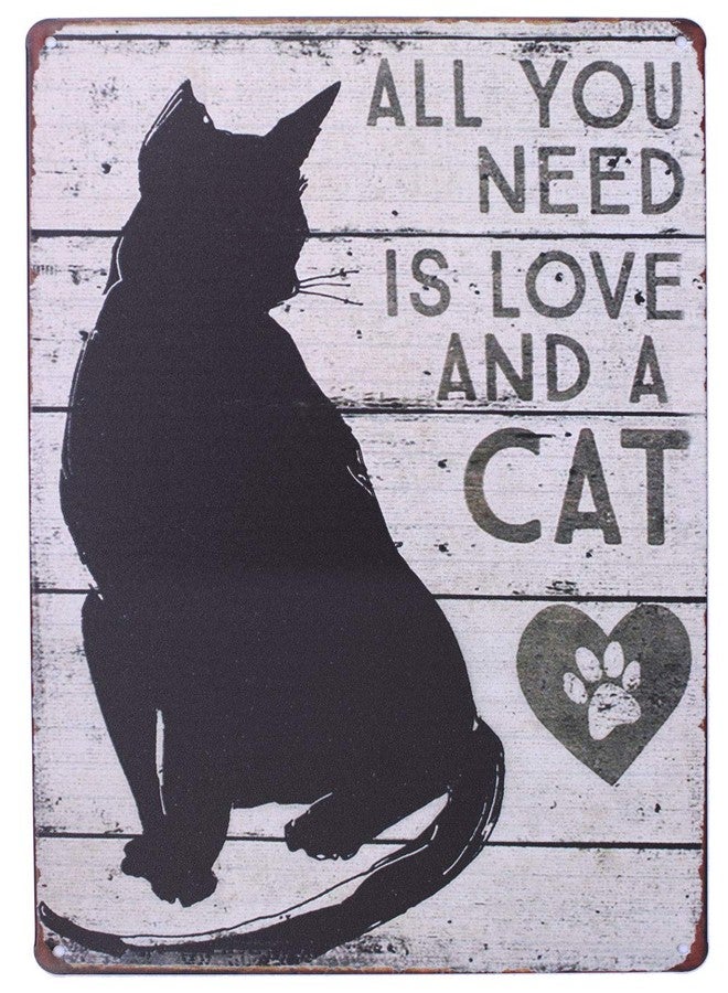 SUMIK All You Need is Love and a Cat, Metal Tin Sign, Vintage Art Poster Plaque Home Wall Decor - Image 1